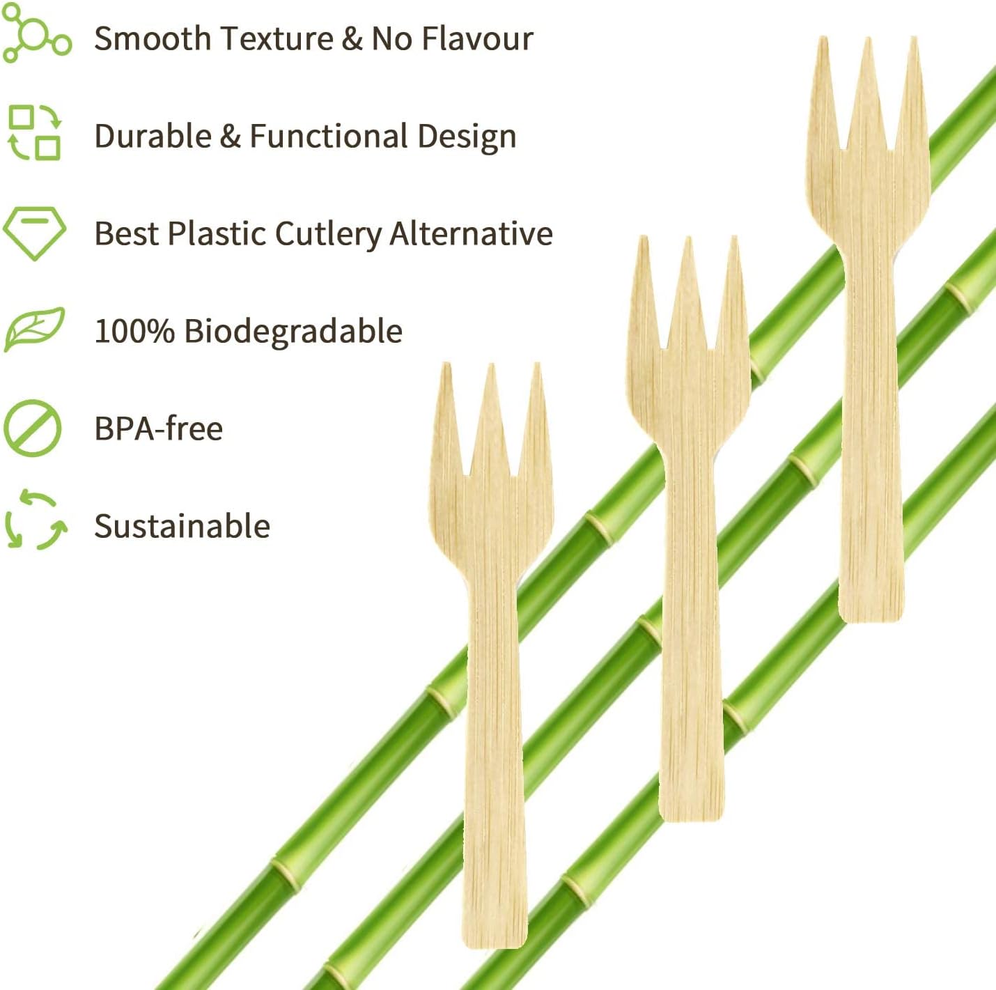 Bamboo Cutlery Set | 2000PK Mini Forks 3.54" Disposable Small 100% Compostable Eco-Friendly Renewable Natural Fork Bulk for Dessert/Fruit