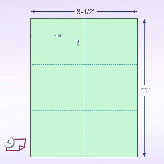 Laser Printer Blank Perforated Cards 6 up per Page (Green, 6000 Cards)