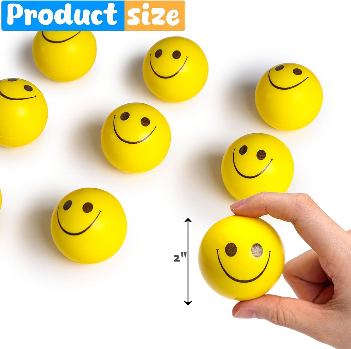 LovesTown Face Stress Balls, 2inch Squeeze Toys 12PCS Yellow Smile Mini Stress Relief Balls for Kids Adults School Carnival Reward Party Bag Gift