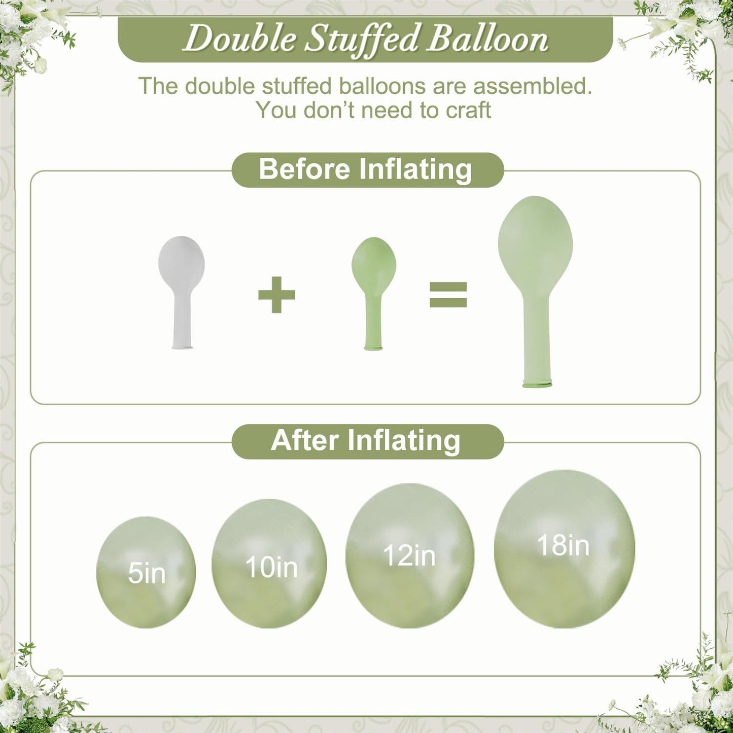 Sage Green Balloon Arch Kit 108Pcs Double Stuffed Pearl Green Sage Green Sand White Clear Balloons for Bridal Shower Baby Shower Birthday Wedding Engagement Party Decorations