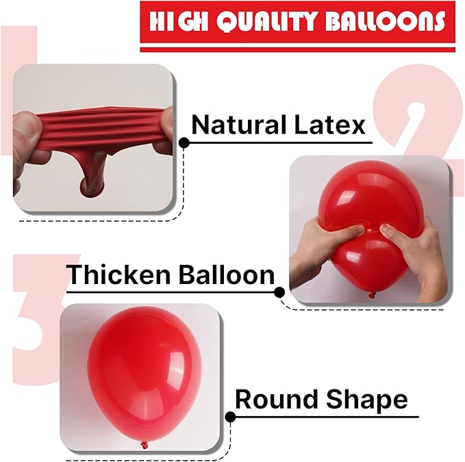 PartyWoo Red Balloons 140 pcs Different Sizes of 18 12 10 5 Inch Red Balloon Arch Kit Garland for Birthday Graduation Bachelorette Citizenship Anniversary Cherry Casino Theme Party Decorations Red-Y57