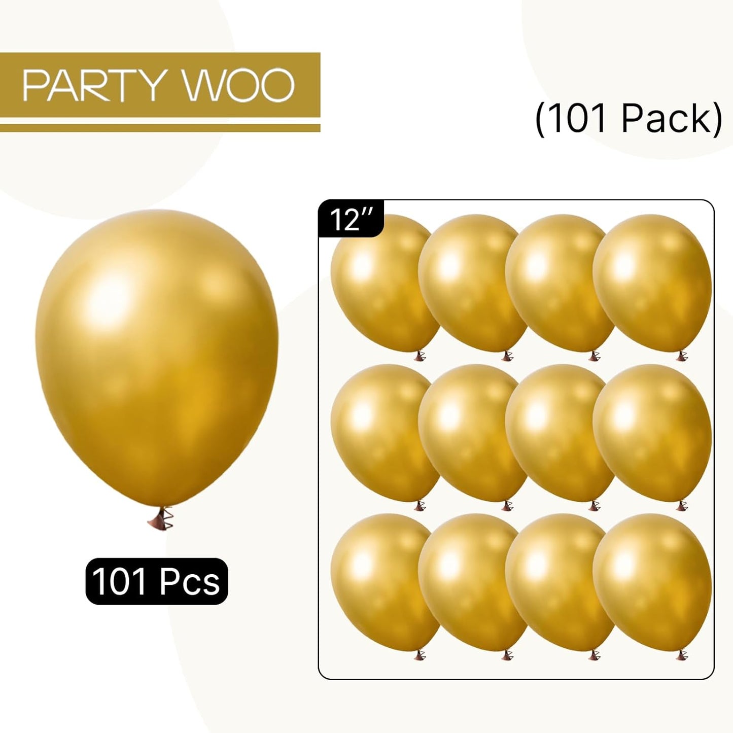 PartyWoo Metallic Gold Balloons 101 pcs 12 Inch Chrome Gold Latex Helium Balloons for Graduation Baby Shower Gender Reveal Christmas Wedding New Year Anniversaries Birthday Party Decorations Gold-G101