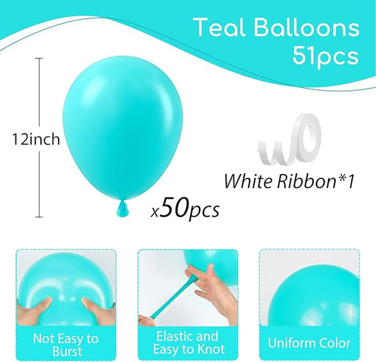 Teal Balloons 12 inch, Turquoise Latex Balloons 50pcs Party Balloons for Birthday Wedding Baby Shower Gender Reveal Bridal Birthday Party Decorations