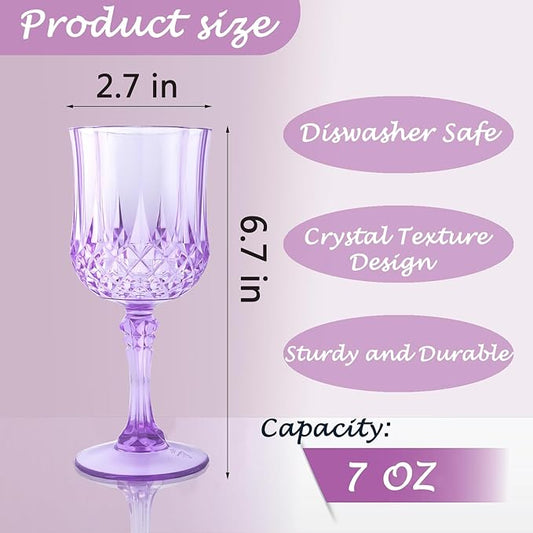 Plastic Wine Glasses, Plastic Goblets Vintage Style Cordial Unbreakable Drinking Glasses, Reusable Drinkware for Wedding Reception, Grand Event Party Supplies, Easter (24, Purple)