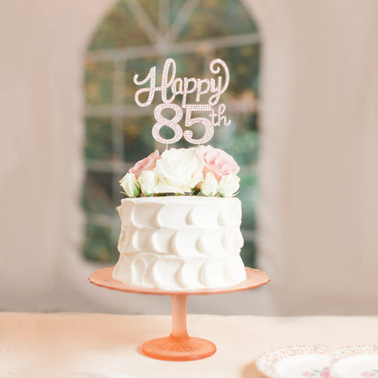 LASKYER Happy 85th Birthday Rose Gold Rhinestone Cake Topper - 85th Birthday/Anniversary,Cheers to 85 Years Old Bday Party Metal Sparkly Centerpieces Decorations.