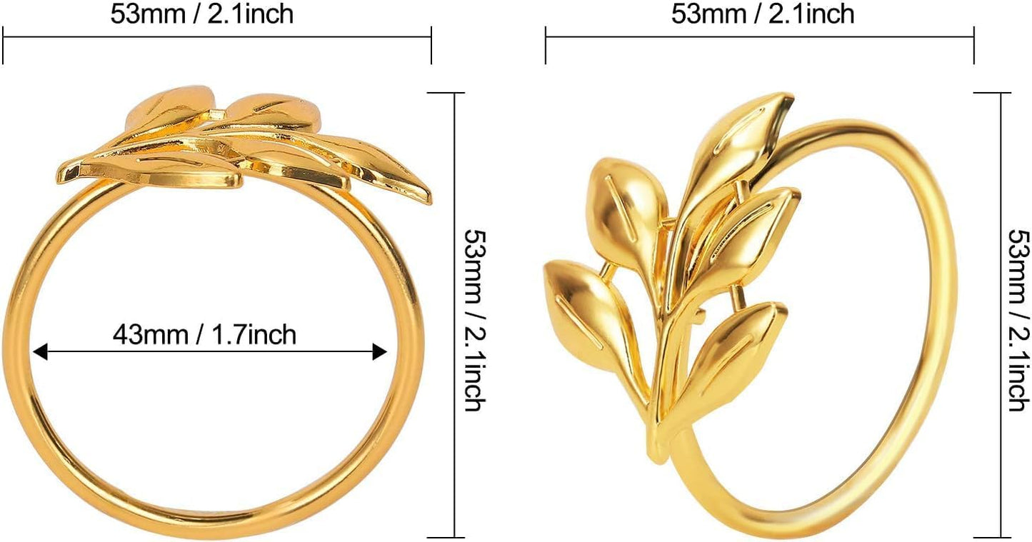 KPOSIYA Set of 50 Leaf Napkin Rings Metal Gold Napkin Holder Table Napkin Rings for Thanksgiving Day Christmas Dinning Table Parties Everyday (Ye Zi-Gold 50)