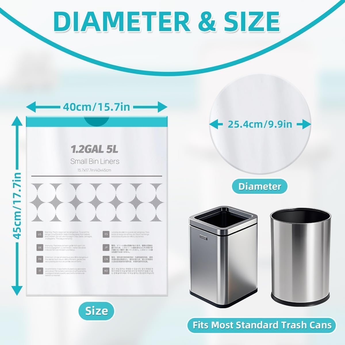 OKKEAI 1.2 Gallon Mini Drawstring Trash Bags, Small Bathroom Garbage Bags 5L – Leak-Proof Tear-Resistant Wastebasket Liners for Bathroom, Office 70 Count