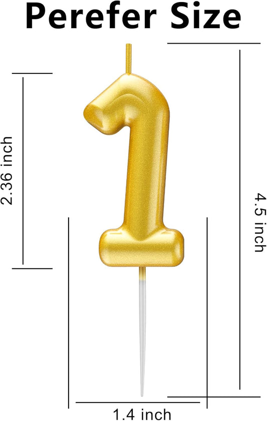 Gold Number 1 Candle Happy Birthday 3D Number Candles for Birthday Cake Party Decoration Wedding Anniversary Celebration Supplies