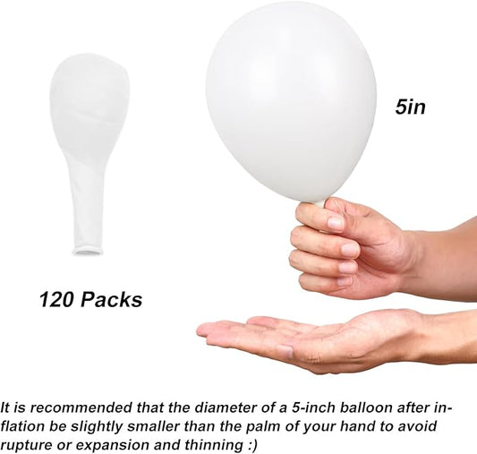 RUBFAC 120pcs Balloons for Birthday Baby Shower Graduation Anniversary Wedding Party Supplies Garland Arch Decoration,5 Inches,White