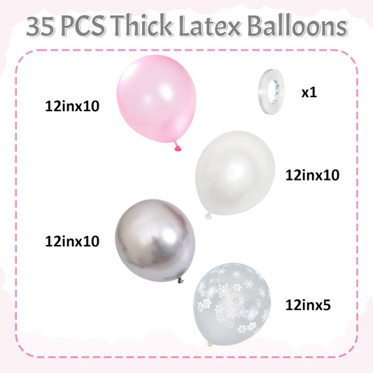 Pink and Silver Balloons 12 Inch Winter Onederland Snowflake Balloon Pearl Pink White Silver Metallic Latex Party Balloons for Winter Christmas Wonderland Girl Birthday Baby Shower Decorations