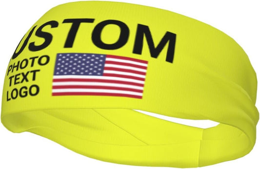 Custom Sports Headband Sweatband Bandana Add Your Photo Logo Text Number, Bulk Customized Unisex Sports Moisture Wicking Breathable Elastic