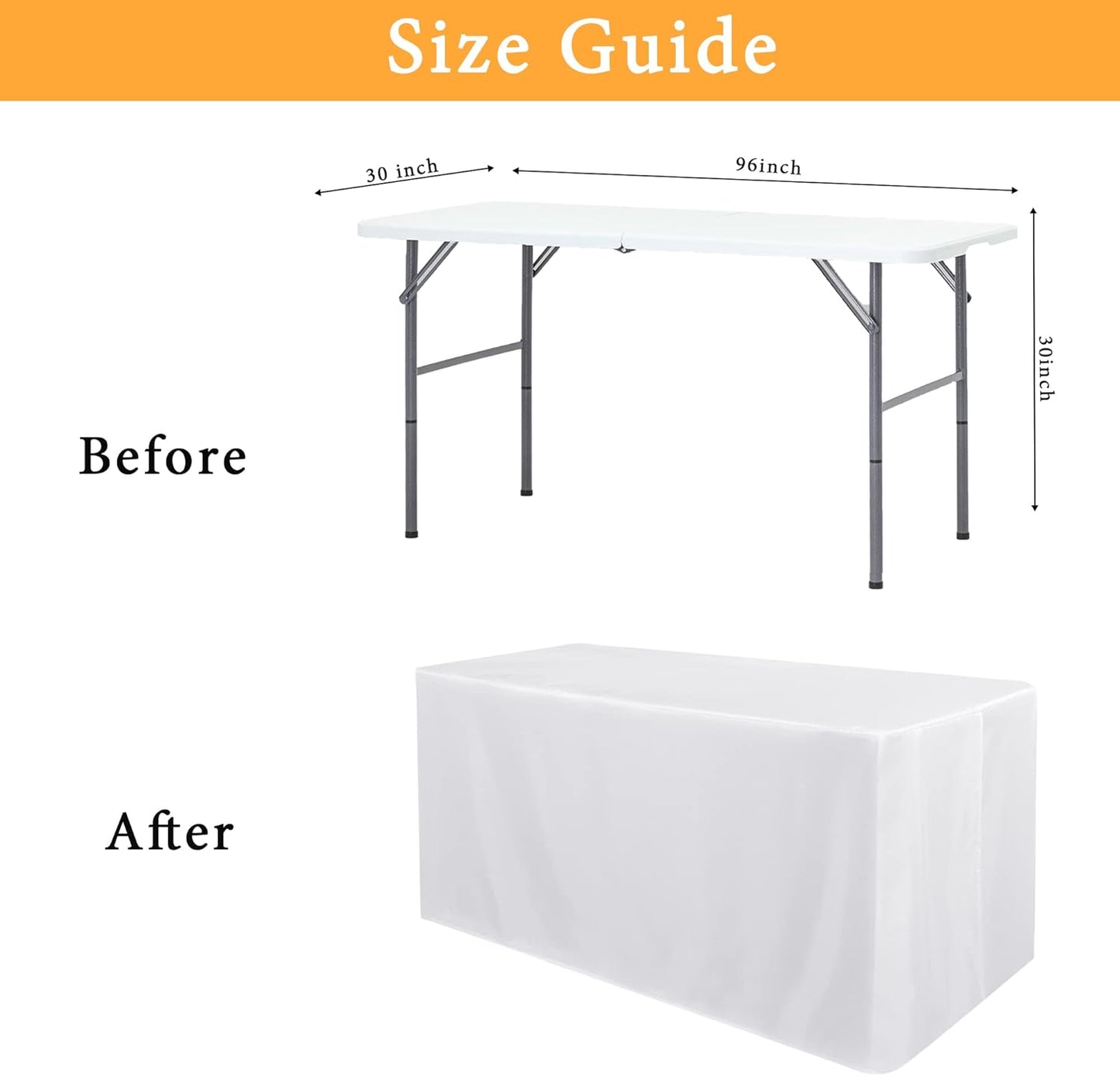 Obstal 2 Pack Table Clothes for 8 Foot Rectangle Tables - Water Resistant Washable Fabric Polyester Rectangle Table Cover Protector for Wedding, Banquet and Trade Shows, 96L x 30W Inches, White