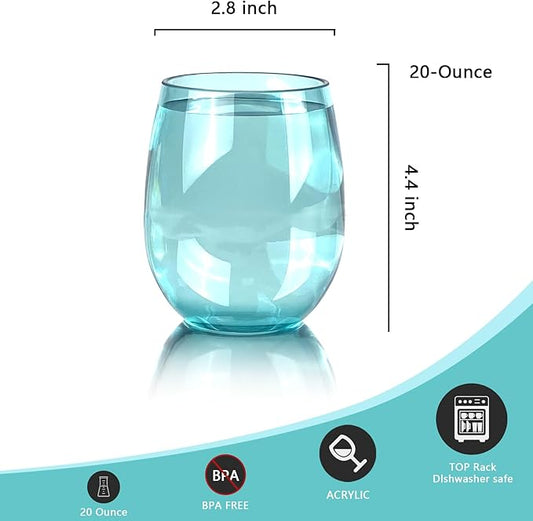 Set of 6 Acrylic Wine Glasses, 20-ounce Plastic Tumbler for Home Party Use,BPA Free,Dishwasher Safe (Multi color)
