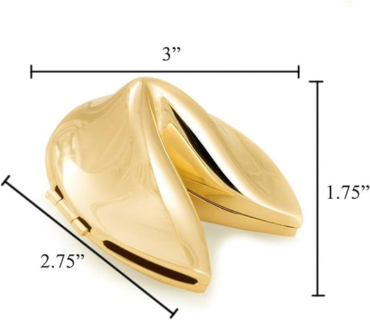 Bey-Berk Gold-Plated Fortune Cookie Keepsake Box, Hinged Metal Paperweight Trinket Holder, 3" Novelty Desk Accent