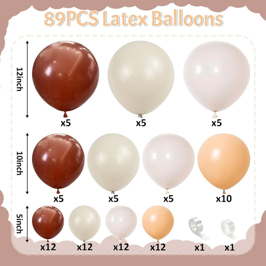 Brown Balloons Garland Arch Kit, Retro Brown Nude Balloons Arch, Tan Ivory Balloon, Burnt Orange White Sand Balloon for Thanksgiving Fall Autumn Pumpkin Neutral Baby Shower Birthday Party Decorations