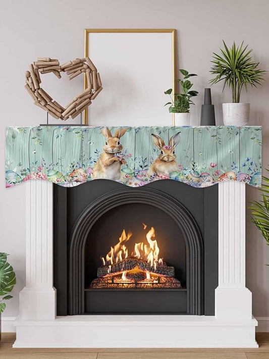 Bunny Easter Fireplace Mantel Scarf Table Runner,Eucalyptus Leaves Floral Eggs Weeping Wooden Winter Garland Mantel Top Tablerunners Dresser Scarves Cover for Windows Party Living Room 60"x17"