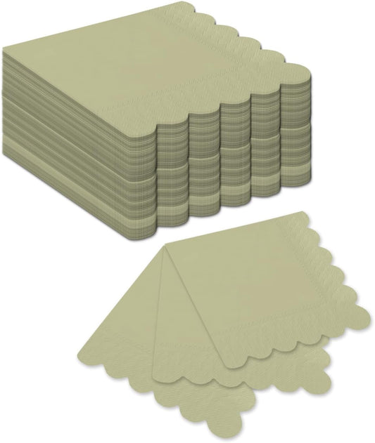 qiqee Khaki Cocktail Dinner Napkins 5x5inch Disposable Beverage,Wedding, Birthday Party Dessert Wave Paper Napkins(120 Count)