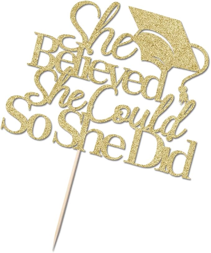 She Believed She Could So She Did Cake Topper,2026 Graduation Cake Topper,Decorations for Girls,2026 High School/College/University Graduation (gold)