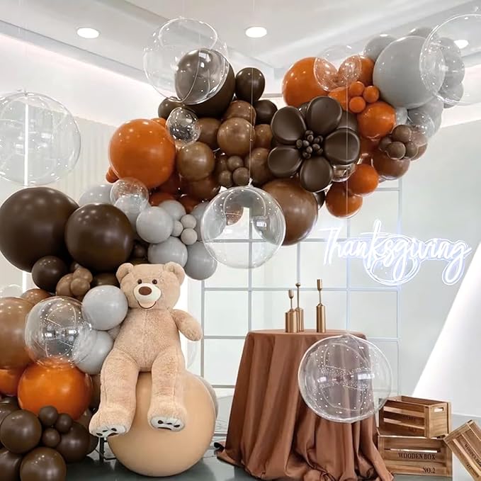 Brown and Orange Balloon Garland Arch Kit, 167Pcs Burnt Orange Dark Chocolate Brown Dusty Gray Balloons for Boho Birthday Bridal Baby Shower Thanksgiving Wedding Party Decoration