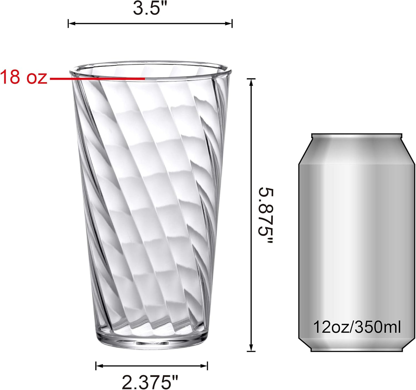 Amazing Abby - Glacier - 18-Ounce Plastic Tumblers (Set of 8), All-Clear Reusable Plastic Cups, Stackable, BPA-Free, Shatter-Proof, Dishwasher-Safe
