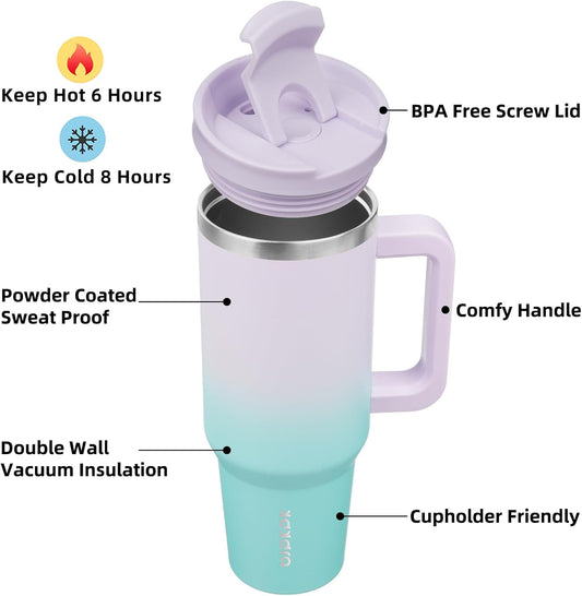 BJPKPK Tumbler With Handle 40 oz Stainless Steel Insulated Tumbler With Lid And Straw For Water Or Ice Coffee,Lavender Green