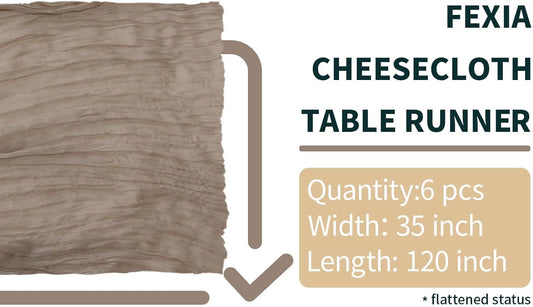 FEXIA 6 Pack Nude Table Runner 35x120 Inches for Gauze Table Runner for Bridal Shower Wedding Party First Communion Centerpiece Engagement Boho Table Decoration