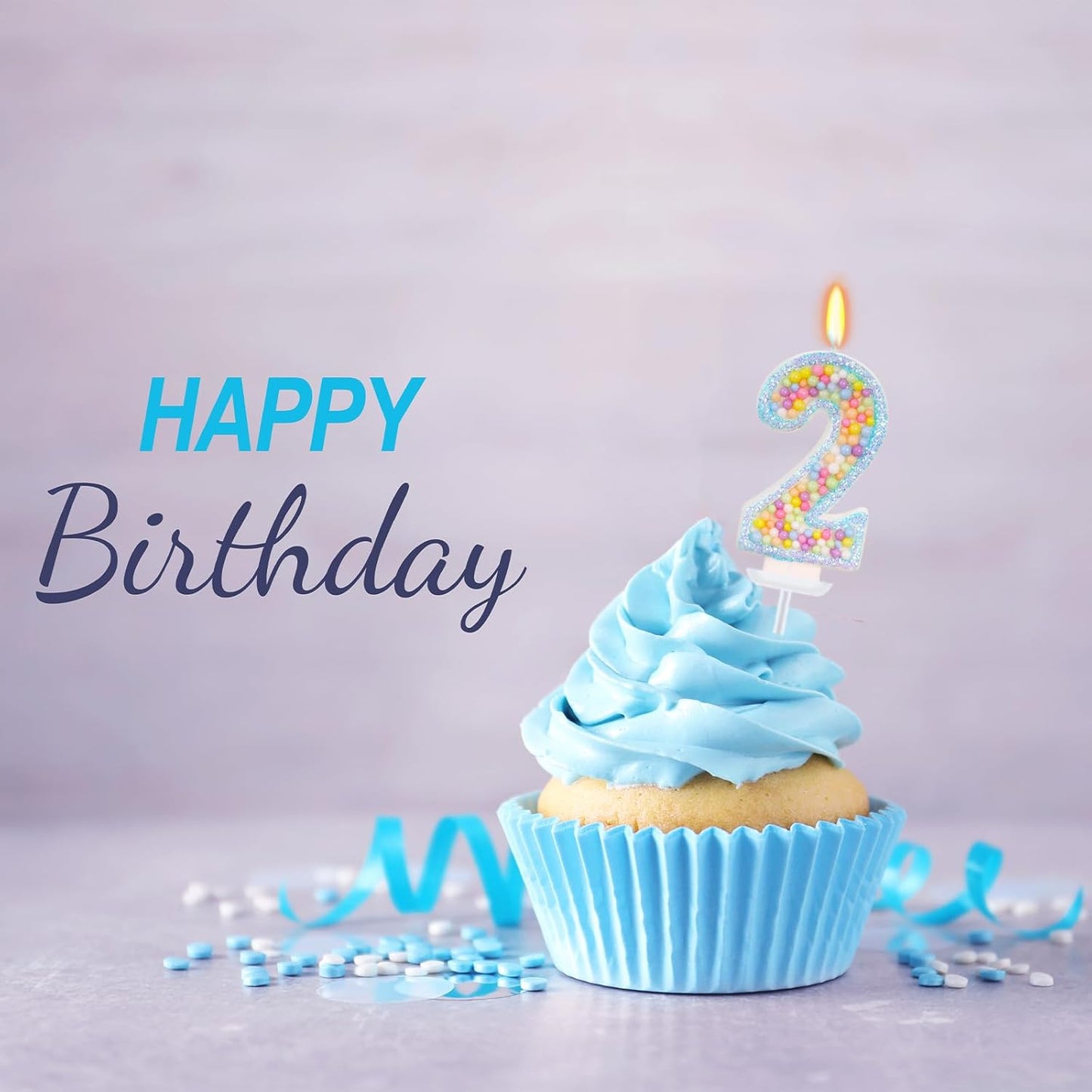 Birthday Candles - Number 2 Candle, Colorful Macaron Candles for Boys/Girls, Blue Cake Decorations, Cartoon Theme Party Supplies