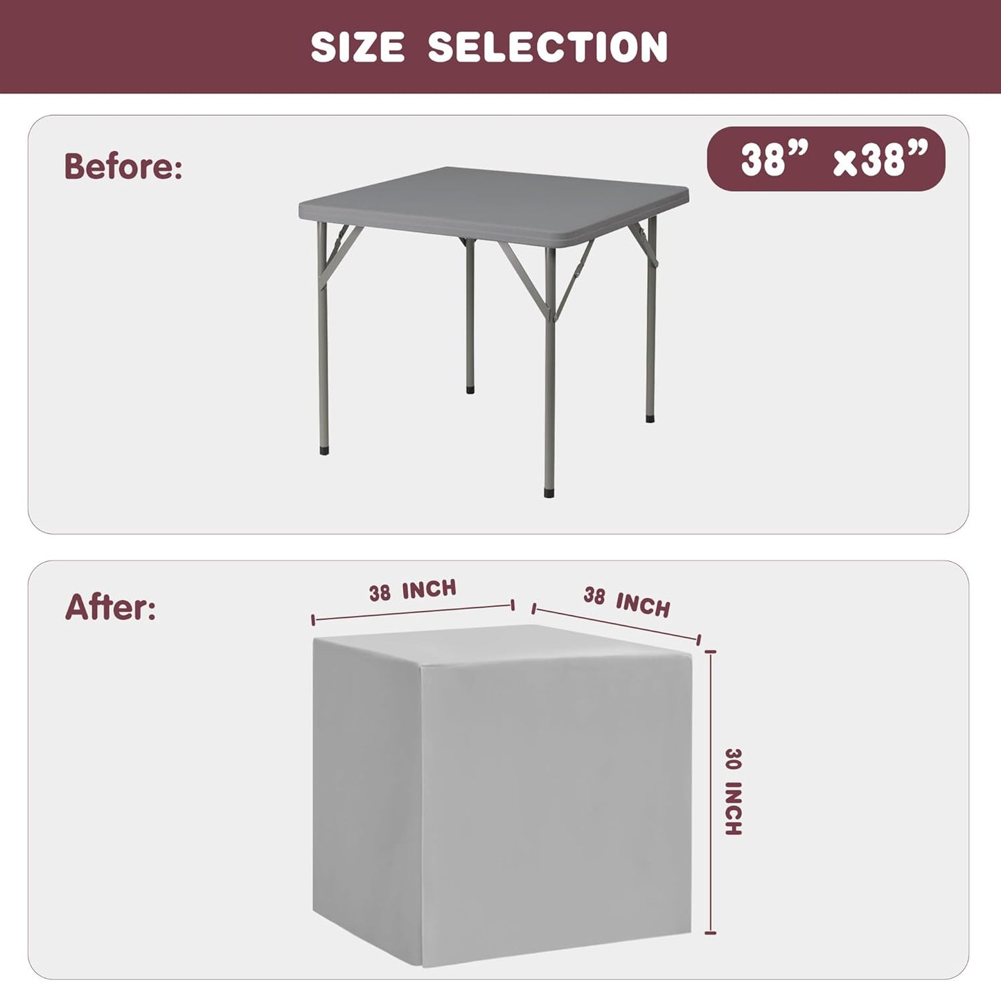 HolidayIdeas 2 Pack Square Fitted Table Covers - 38 x 38 Inch - White Fabric Washable Tablecloth Protectors for Folding Table, Parties, Wedding, Trade Show, Dining