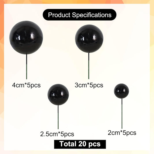BEISHIDA 20 PCS Black Mini Ball Cake Toppers Foam Cake Balls Decoration Supplies for Happy Birthday Anniversary Wedding Baby Shower Graduation Halloween Christmas Cake Decorations