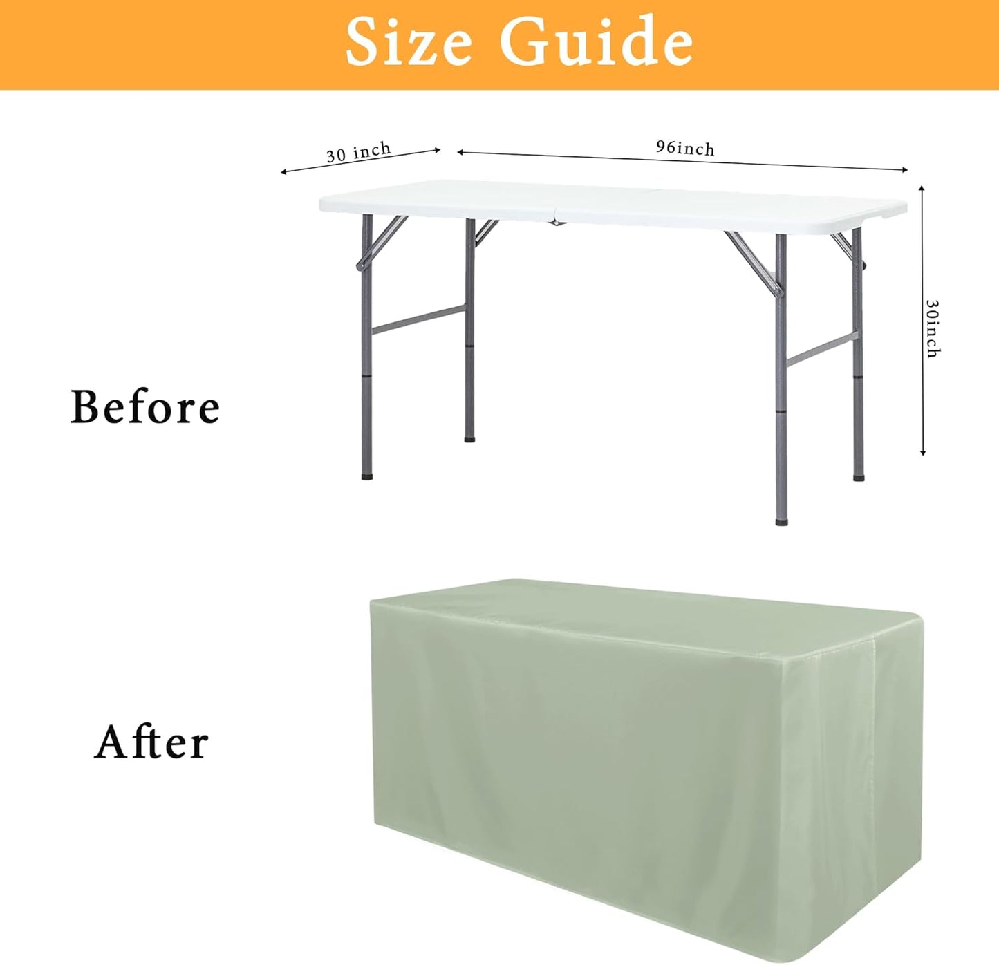 Obstal 2 Pack Table Clothes for 8 Foot Rectangle Tables - Water Resistant Washable Fabric Polyester Rectangle Table Cover Protector for Wedding, Banquet and Trade Shows, 96L x 30W Inches, Sage Green