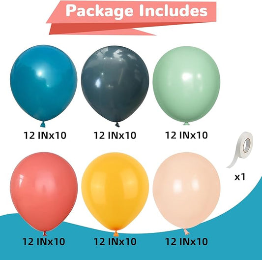 Boho Rainbow Balloons 60 Pcs Retro Teal Blue Blush Pink Dark Light Orange Yellow Sage Green Dusty Blue Balloon Colorful Balloons for Thanksgiving Fall Autumn Baby Shower Decor Safari Birthday