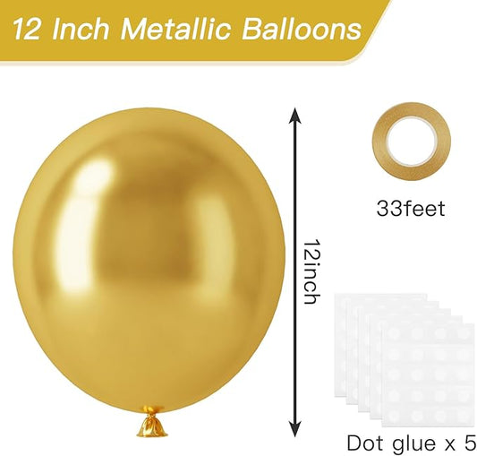 RUBFAC 120pcs Balloons for Birthday Baby Shower Graduation Anniversary Wedding Party Supplies Garland Arch Decoration,12 Inches,Gold