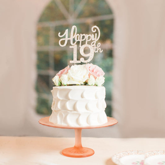 LASKYER Happy 19th Birthday Decorations,19th Birthday Gold Rhinestone Cake Topper - Cheers to Nineteen Years Old Bday Party Metal Sparkly Cake Centerpieces Sign.