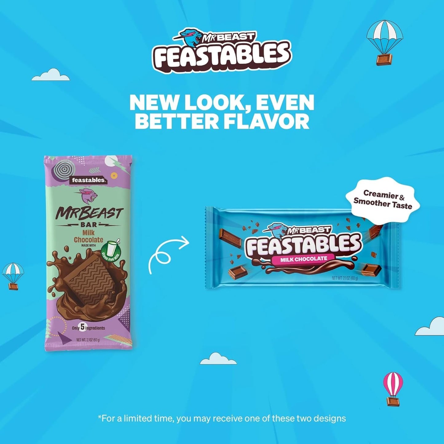 Feastables MrBeast Combo Pack, King Size Milk Chocolate & Milk Crunch Bars, 10 Each, Candy Bars for Adults & Kids, Candy Bar for Snacks, Gifts, or Dessert, Fairtrade Cocoa, 2.1 Oz Each, 20 Count