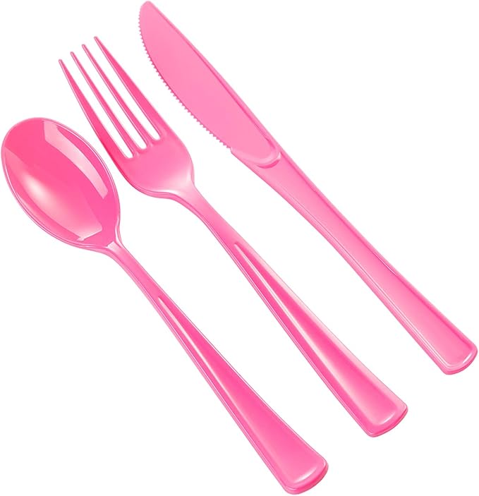 350 Pcs Cerise Plastic Plates For Party, Cerise Disposable Plates Set, 50 Of Each 9" Dinner Plate Set, 7" Dessert Plate, Cups, Napkins & Cutlery Plastic Dinnerware Exquisite