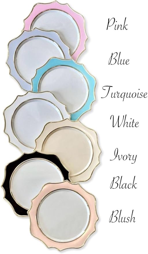 " OCCASIONS " 40 Pieces 13.25'' Scalloped Disposable/Reusable Plastic Charger Plates for Wedding, (Scalloped Imperial Ivory & Gold)