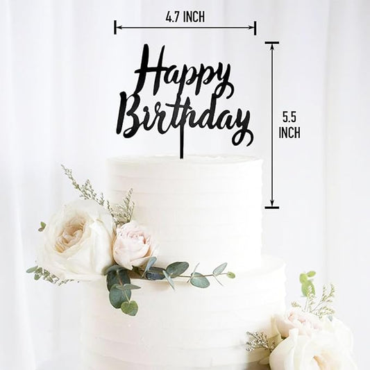 6 Pcs Black Happy Birthday Cake Toppers Set, Acrylic Cake Decoration for Birthday Party