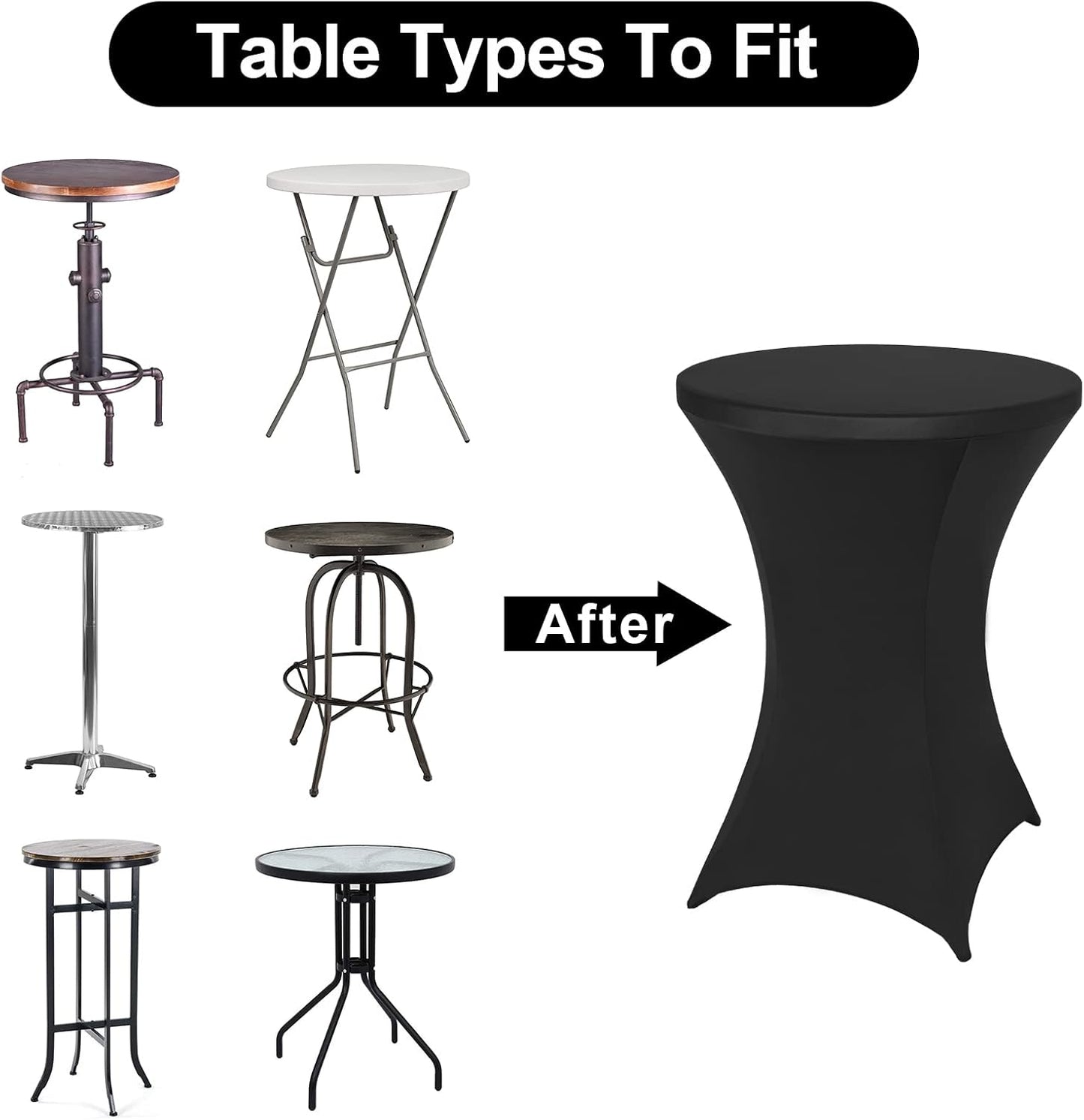 FestiCorp 10 Pack Spandex Black Table Cover, Cocktail Fitted Tablecloths, Round Highboy Stretch Table Covers Cloths for Party, DJ, Bar, Wedding, Birthday, Banquet, 30"-32" Diameter x 40"-43" Height