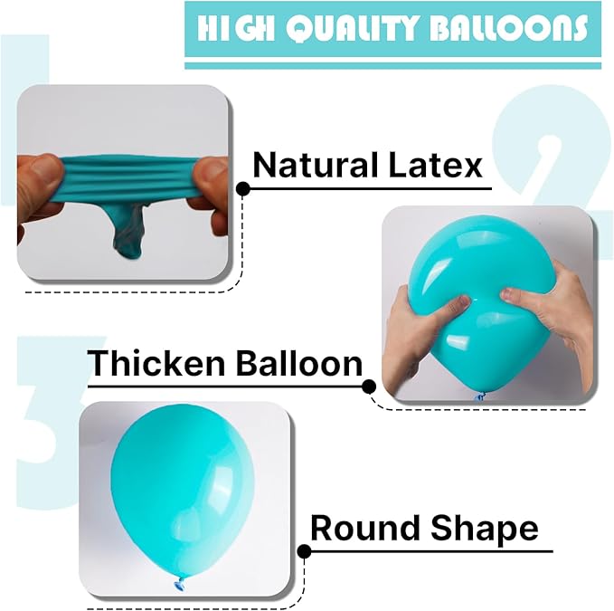 PartyWoo Teal Balloons 140pcs Different Sizes Pack of 18 12 10 5 Inch Turquoise Dark Teal Balloon Arch Kit for Baby Shower Gender Reveal Graduation Mermaid Birthday Pool Party Decorations Blue-Y69