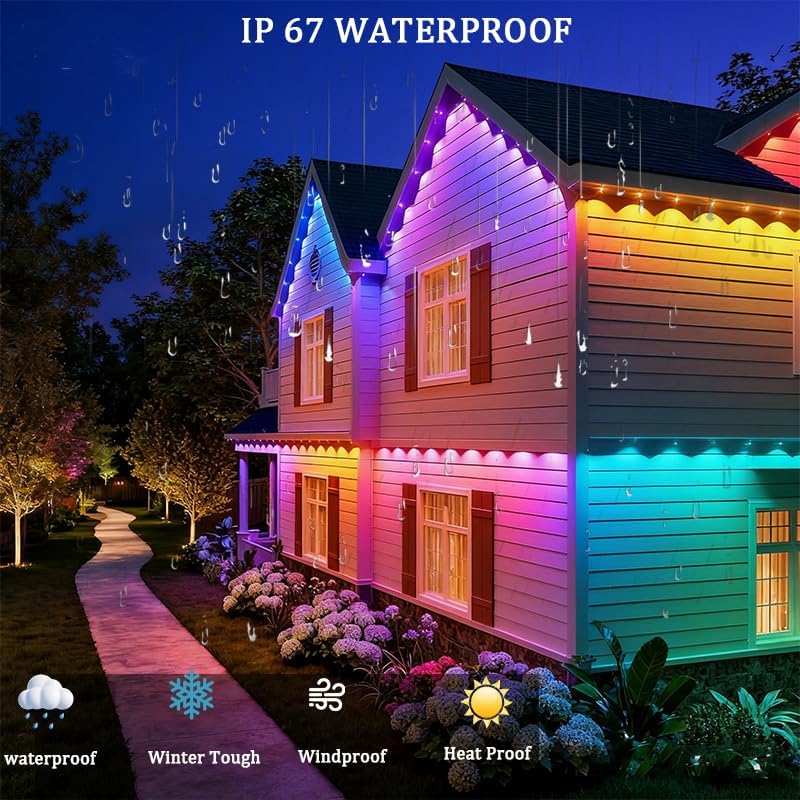 Permanent Outdoor Lights,Smart Outdoor Christmas Lights with IC+RGB 20 LED, IP67 Waterproof Eaves Lighting with 213 Modes for Halloween Christmas Birthday Holiday Party, APP/Remote Control