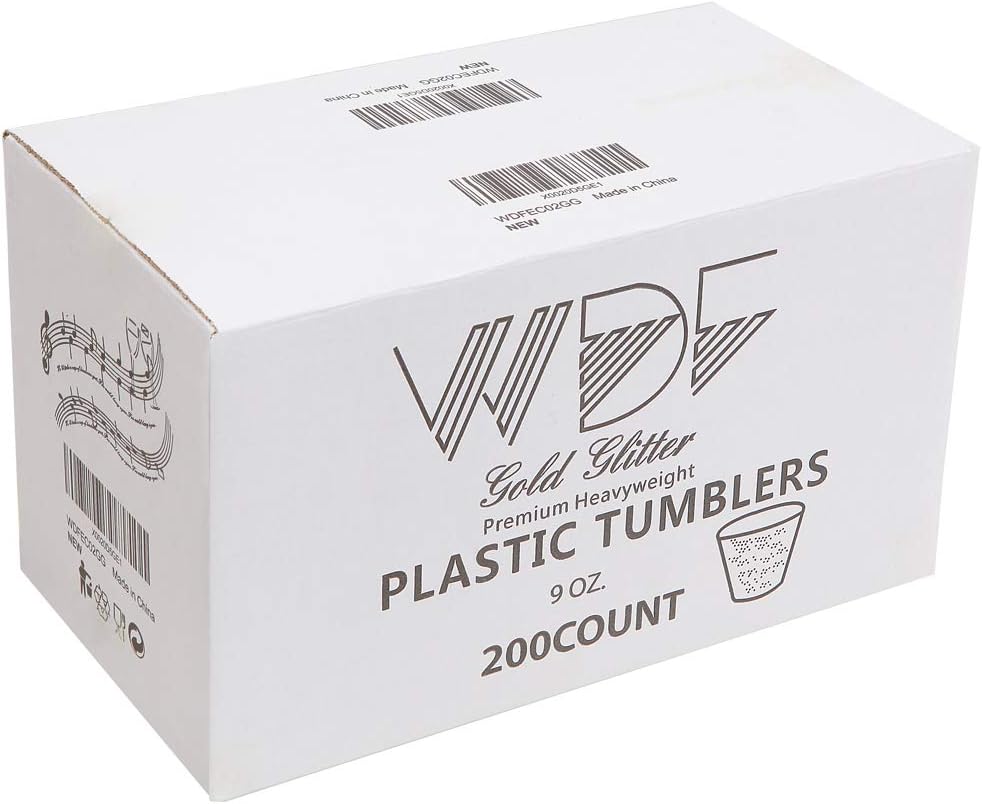 WDF 200pcs 9OZ Gold Cups,Disposable Premium Wedding Gold Glitter Plastic Cups for Thanksgiving Party