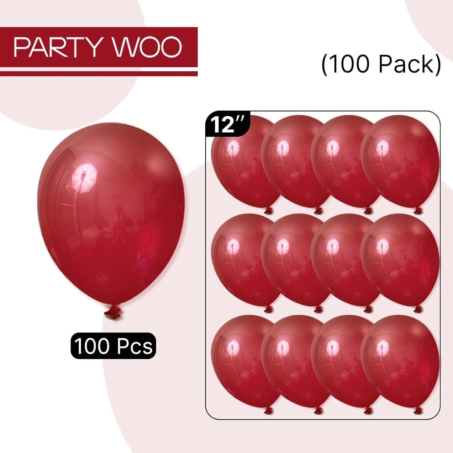 PartyWoo Maroon Balloons 100 pcs 12 Inch Burgundy Ruby Red Dark Red Latex Helium Balloons for Graduation Birthday Valentine's Day Thanksgiving Wedding Anniversary Party Decorations Red-Y75