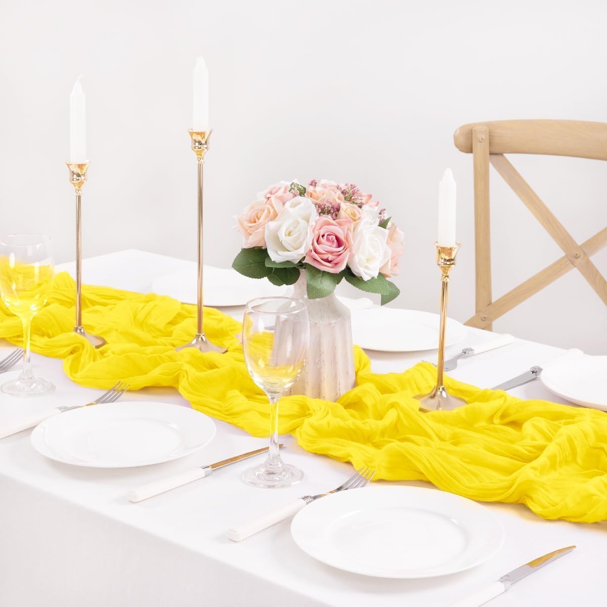 MLMC Yellow Table Runner 10ft Rustic Fall Cheesecloth Table Runner Gauze Cheese Cloth Centerpiece Decororations 35x120 Inches for Wedding Baby Shower Outdoor Picninc Decor
