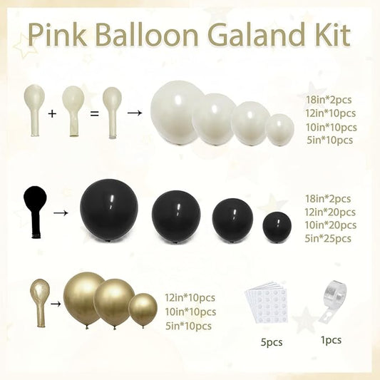 Black and Gold Balloon Arch Kit, Double Stuffed 129 Pcs Gold and Black Balloons Garland with Black Pearl White Sand Ivory Chrome Gold Balloons for Wedding Birthday Event New Year's Party Decoration