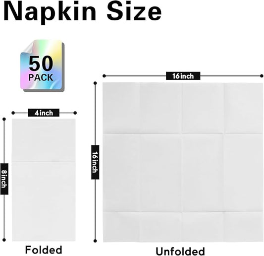 White Napkins Hand Towels Disposable, Linen-Feel Dinner Napkins with Prefolded Built-in Flatware Pocket, Guest Paper Hand Towels For Wedding, Dinner Or Party (16x16in, 50Pack)