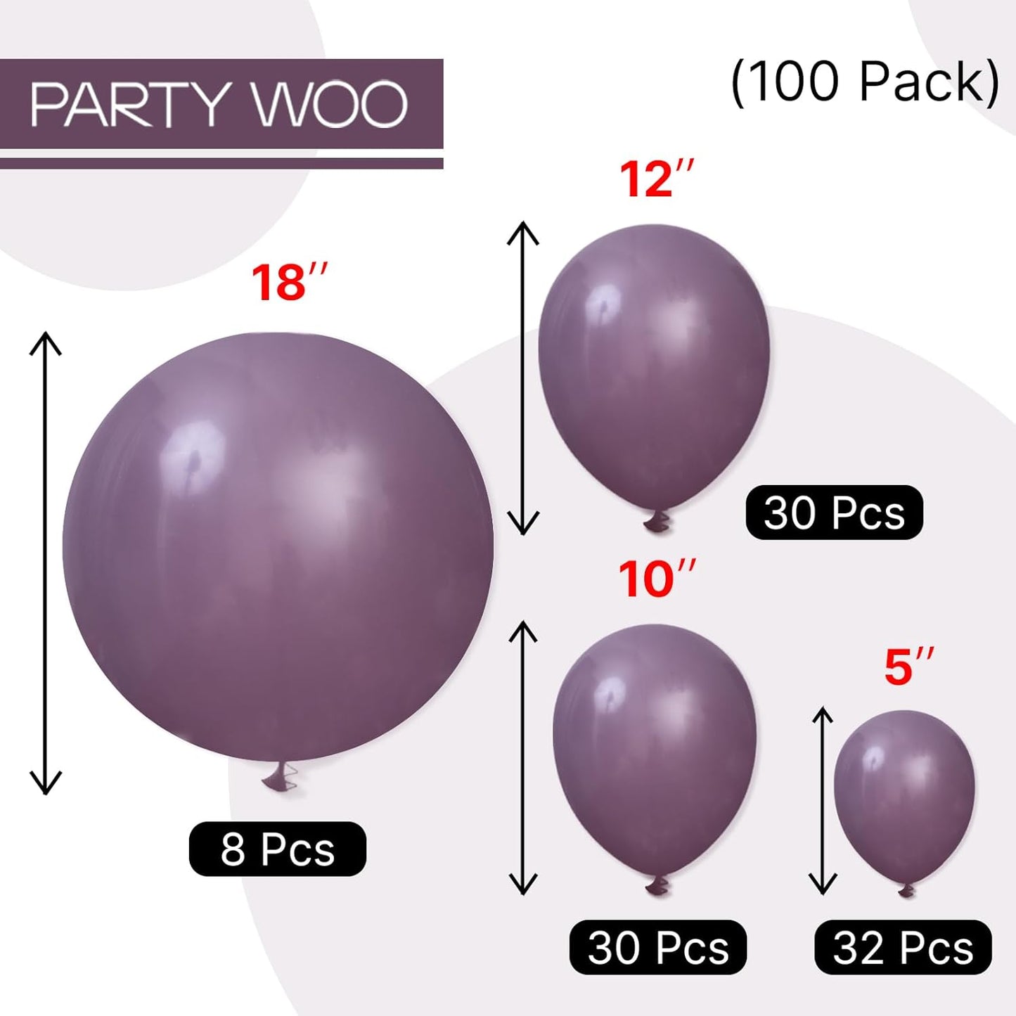 Dusty Purple Balloons 100 Pack – Multi-Size 18 12 10 5 Inch Dark Purple Latex Balloon Arch Kit for Baby Shower, Halloween & Birthday Party