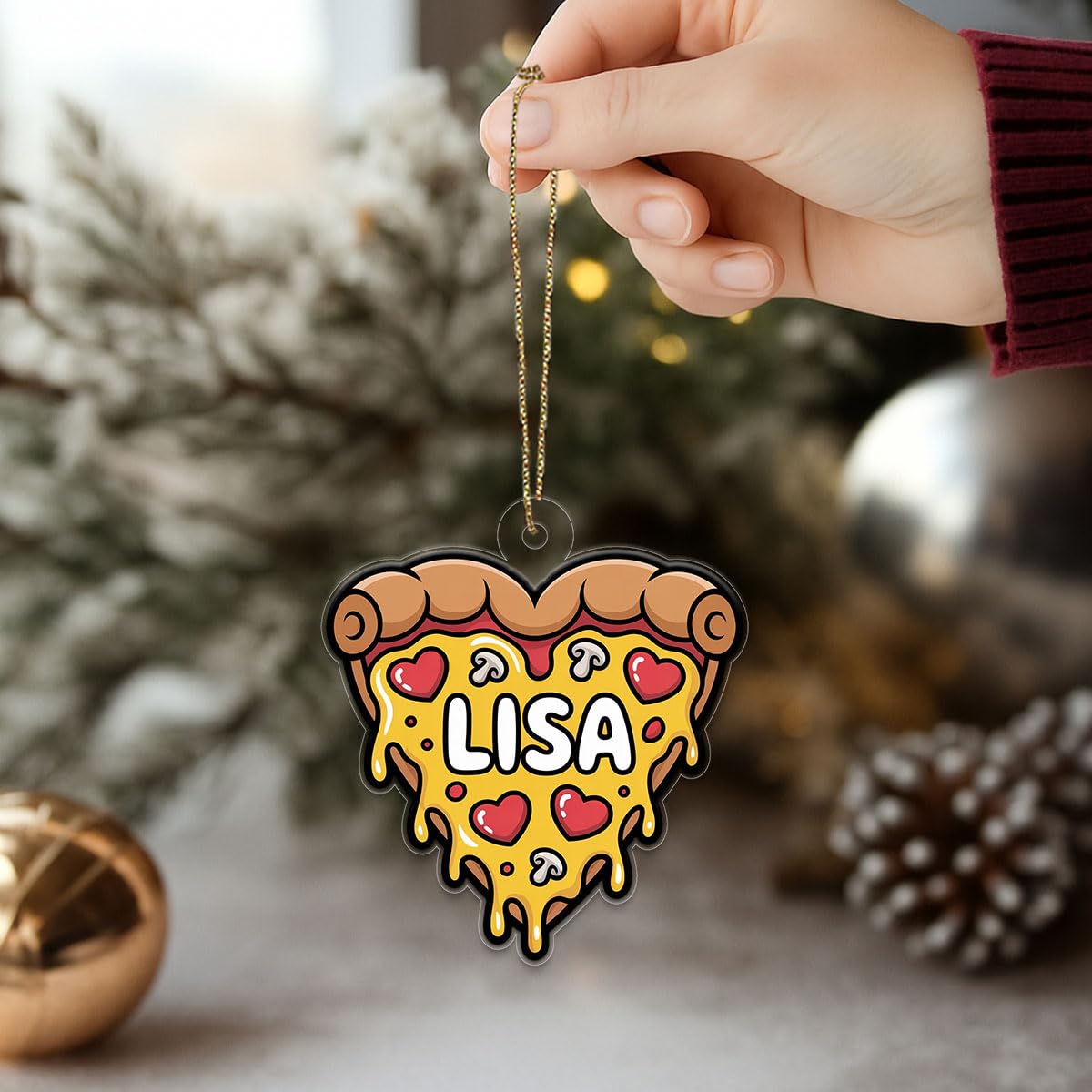 Personalized Heart Pizza Ornament, Custom Pizza Lover Christmas Ornament, Funny Foodie Gift, Holiday Keepsake, Cute Pizza Decoration Acrylic Ornament – Personalized Christmas Tree