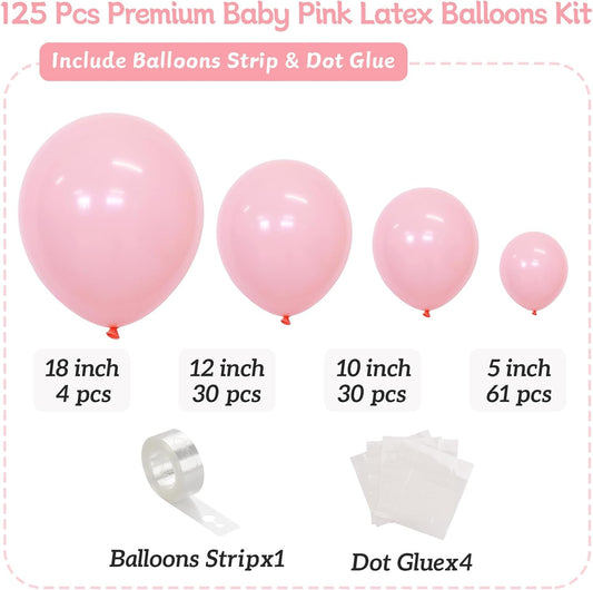 Light Pink Balloons 125 pcs Different Sizes of 8 12 10 5 Inch Pastel Baby Pale Pink Balloon Arch Kit Garland for Princess Birthday Baby Shower Gender Reveal Valentine's Day Party Decoration
