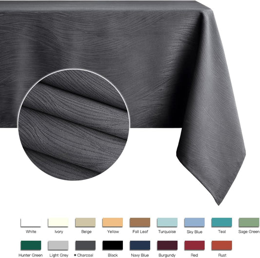 maxmill Jacquard Table Cloth Waving Pattern Water Proof Wrinkle Free Heavy Weight Soft Tablecloth Decorative Fabric Table Cover for Outdoor and Indoor Use Rectangular 60 x 104 Inch Charcoal