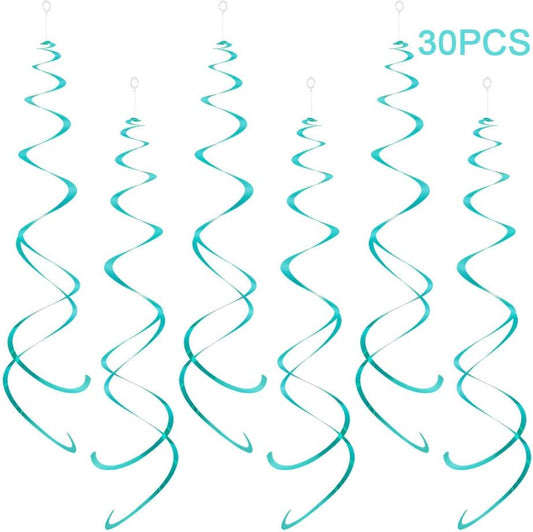 Party Swirl Decorations, Hanging Swirl for Ceiling Decorations, Light Blue, Pack of 30